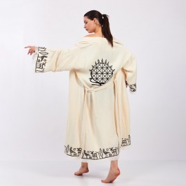 Vintage Totem Embroidery Long Cardigan Bathrobe