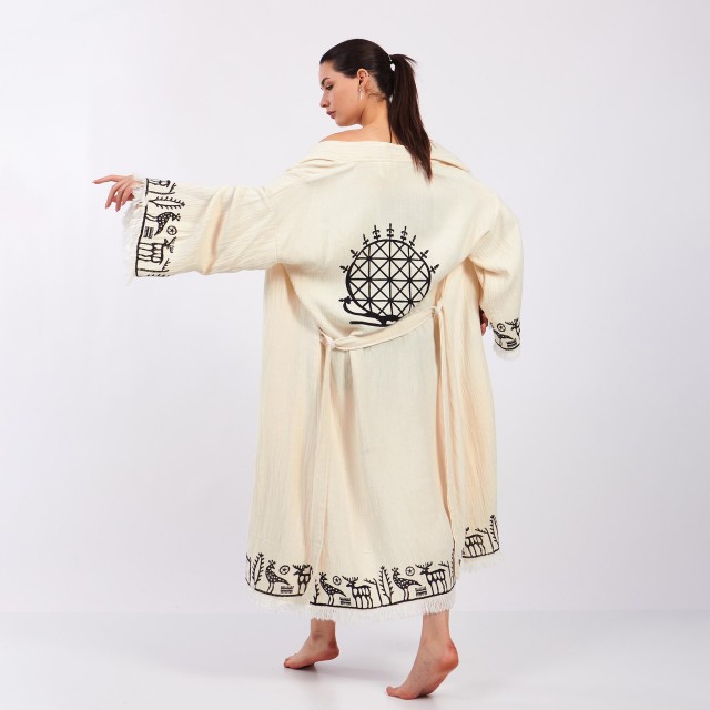 Vintage Totem Embroidery Long Cardigan Bathrobe