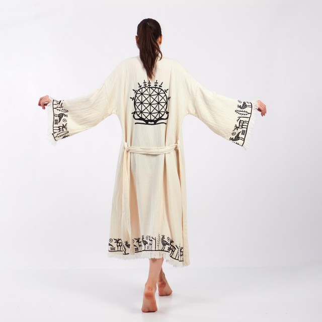 Vintage Totem Embroidery Long Cardigan Bathrobe