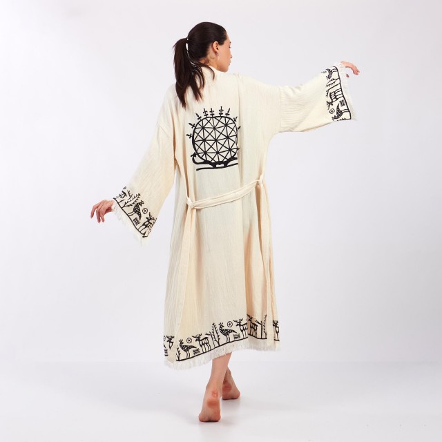 Vintage Totem Embroidery Long Cardigan Bathrobe