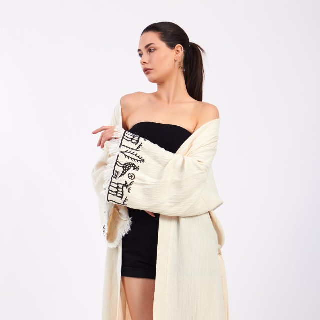 Vintage Totem Embroidery Long Cardigan Bathrobe