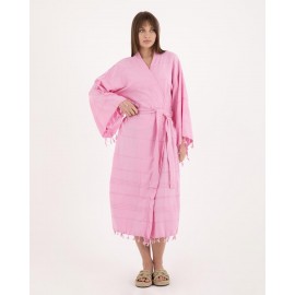 Fresh pink lazy style pure cotton striped bathrobe