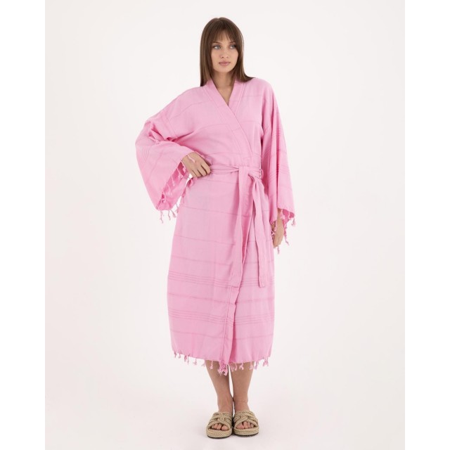 Fresh pink lazy style pure cotton striped bathrobe