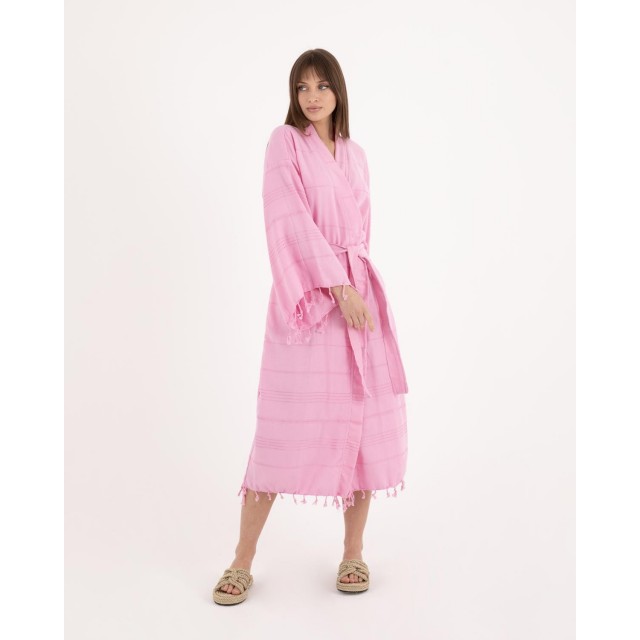 Fresh pink lazy style pure cotton striped bathrobe