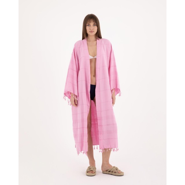 Fresh pink lazy style pure cotton striped bathrobe
