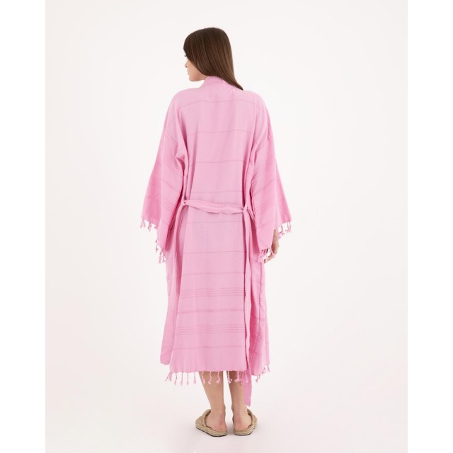 Fresh pink lazy style pure cotton striped bathrobe