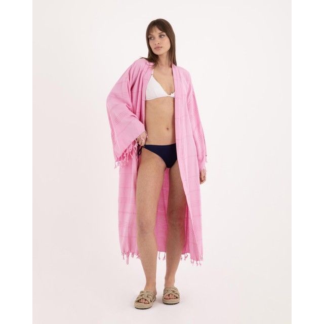 Fresh pink lazy style pure cotton striped bathrobe