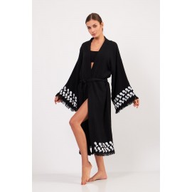 Black embroidered fringe robe