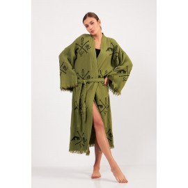 Personalized printed raw edge bathrobe