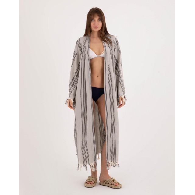 Slouchy Striped Tie-Drape Robe