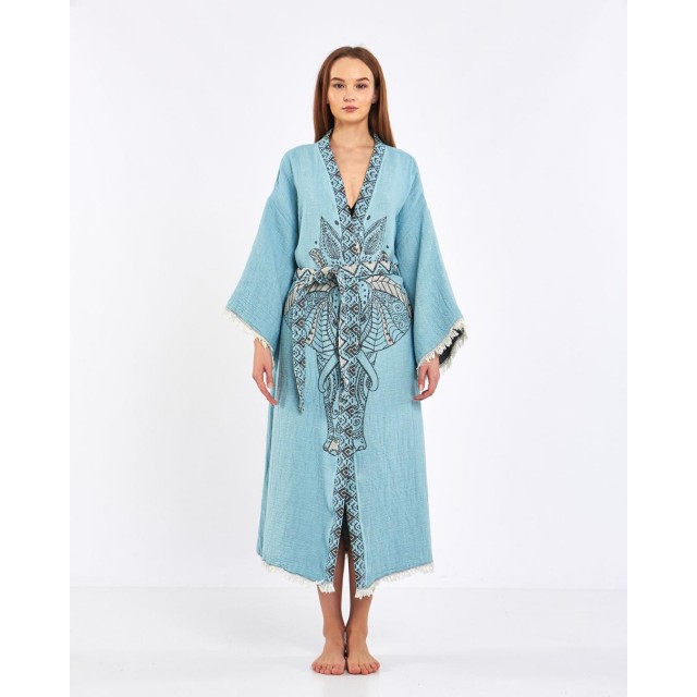Ethnic embroidered lace-up robe