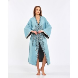 Ethnic embroidered lace-up robe