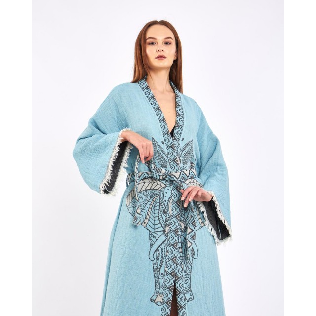 Ethnic embroidered lace-up robe