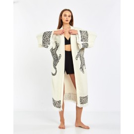 Animal print jacquard bathrobe