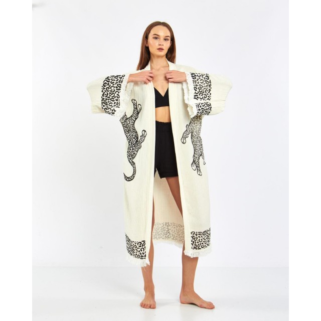 Animal print jacquard bathrobe