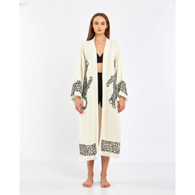 Animal print jacquard bathrobe
