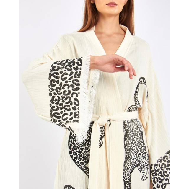 Animal print jacquard bathrobe