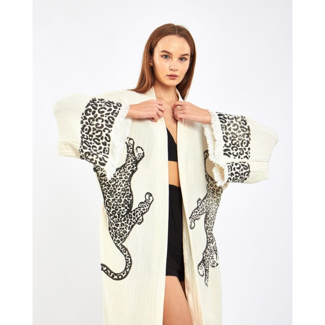 Animal print jacquard bathrobe