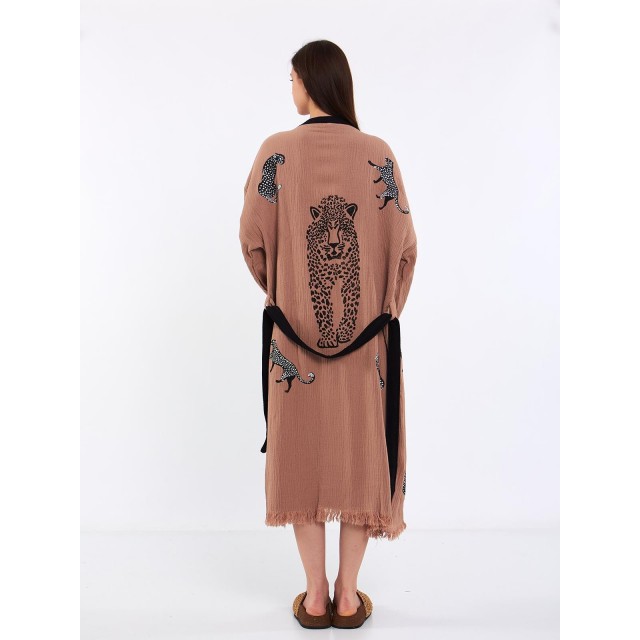 Animal embroidered raw-edge knitted robe