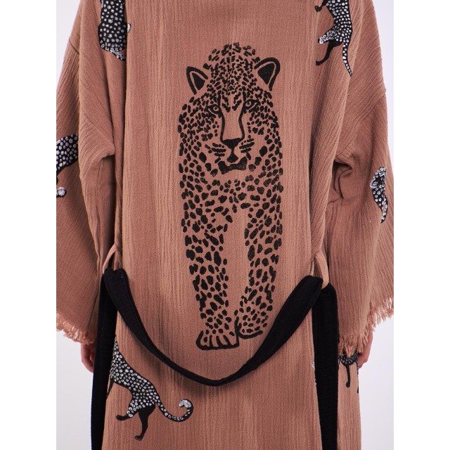 Animal embroidered raw-edge knitted robe