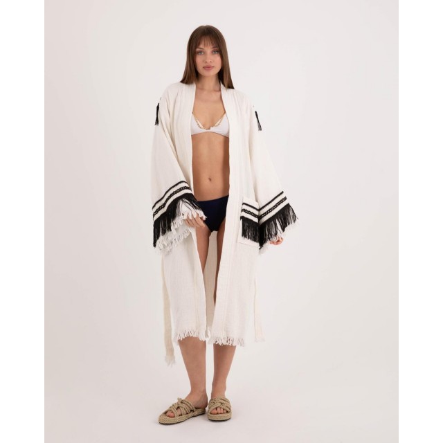 Contrast fringed bathrobe