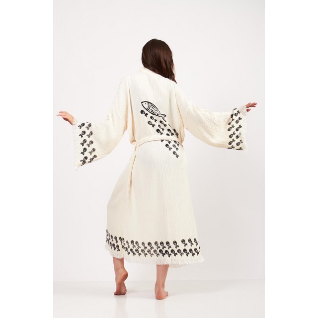 Relaxed holiday embroidered jacquard robe