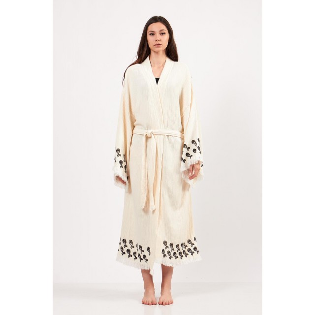 Relaxed holiday embroidered jacquard robe