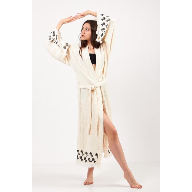 Relaxed holiday embroidered jacquard robe
