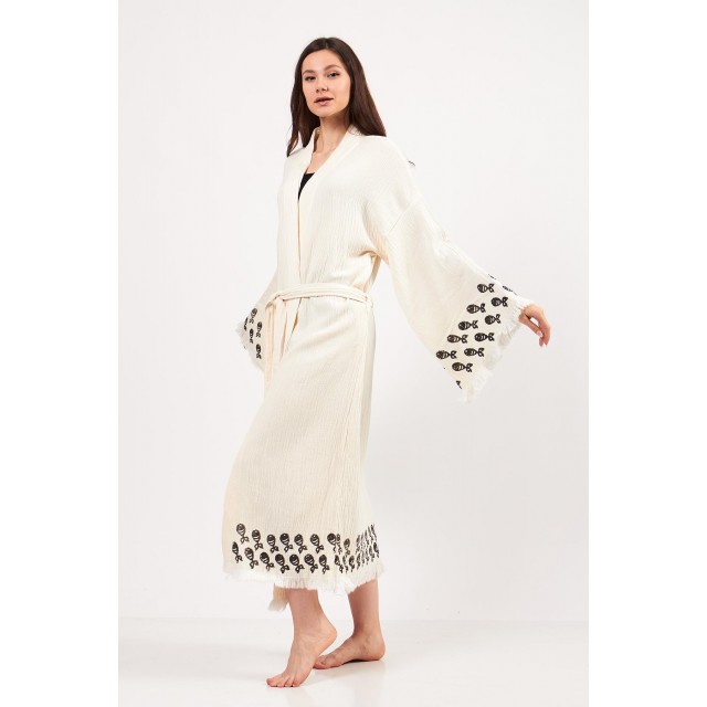 Relaxed holiday embroidered jacquard robe