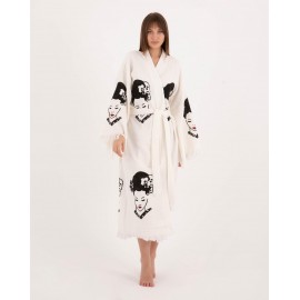 Vintage Print Raw Edge Robe