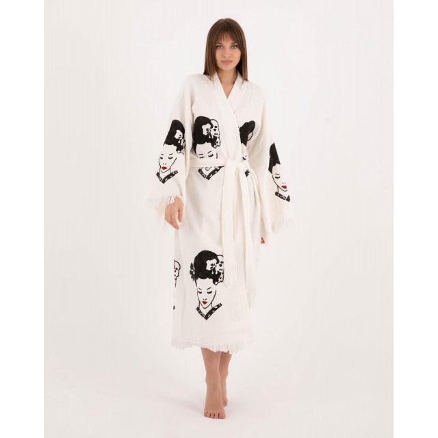 Vintage Print Raw Edge Robe