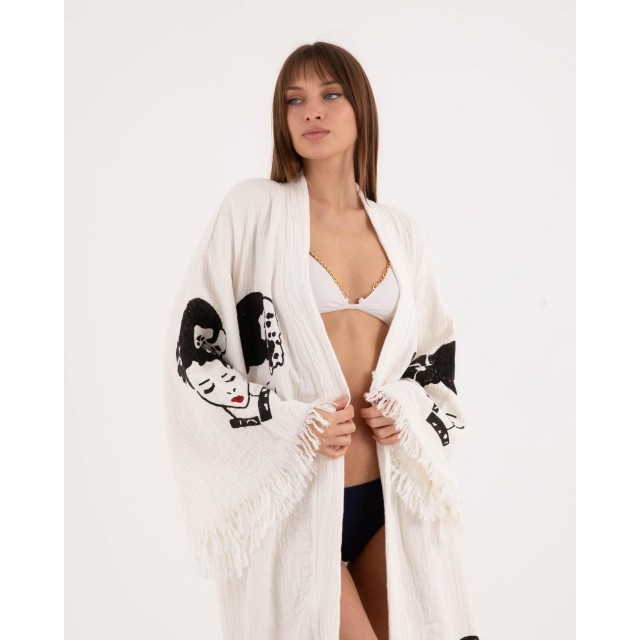 Vintage Print Raw Edge Robe