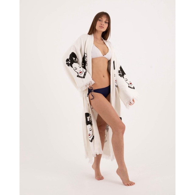 Vintage Print Raw Edge Robe