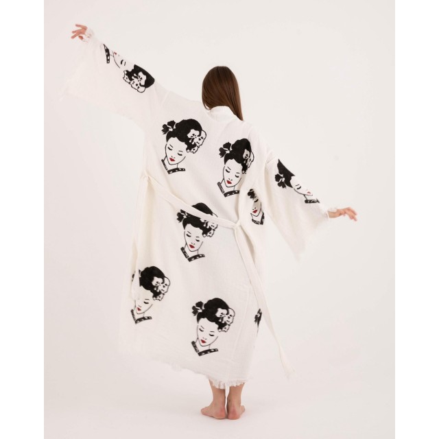 Vintage Print Raw Edge Robe