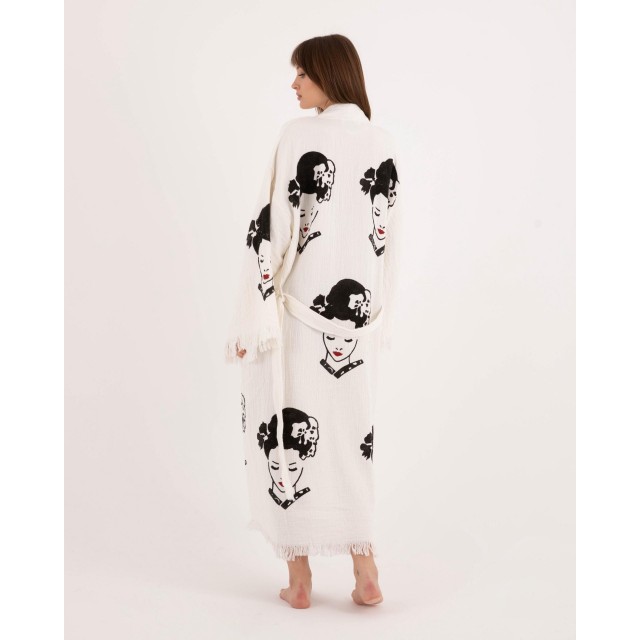 Vintage Print Raw Edge Robe