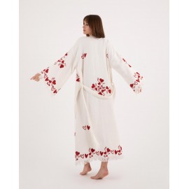 Heart embroidered long bathrobe