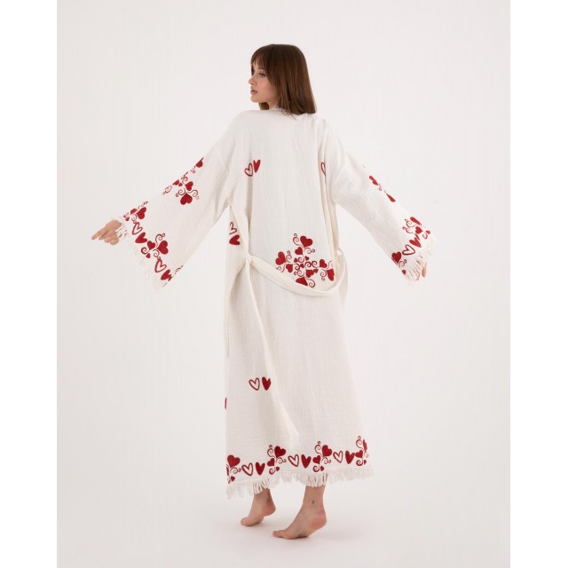 Heart embroidered long bathrobe