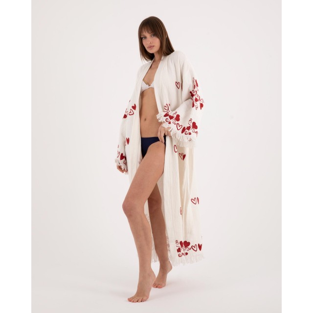 Heart embroidered long bathrobe
