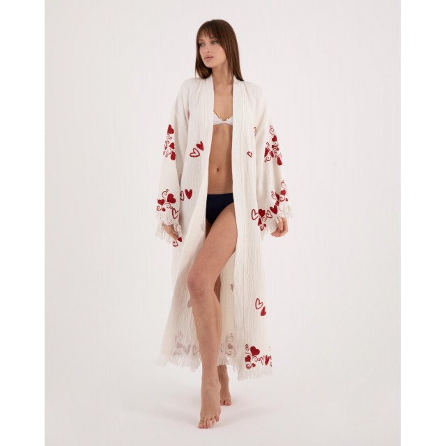 Heart embroidered long bathrobe