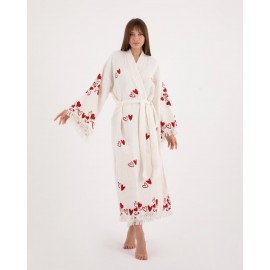 Heart embroidered long bathrobe