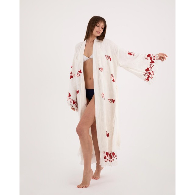Heart embroidered long bathrobe