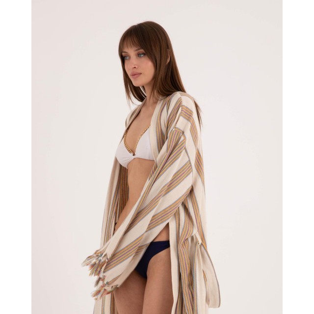 Striped Lace-Up Long Robe