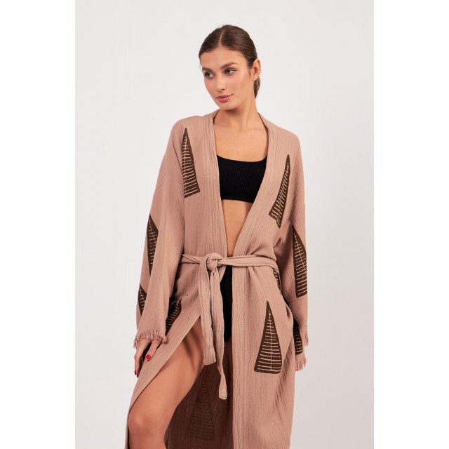 Slouchy geometric knitted robe