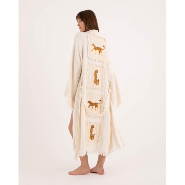 Animal embroidered raw-edge bathrobe