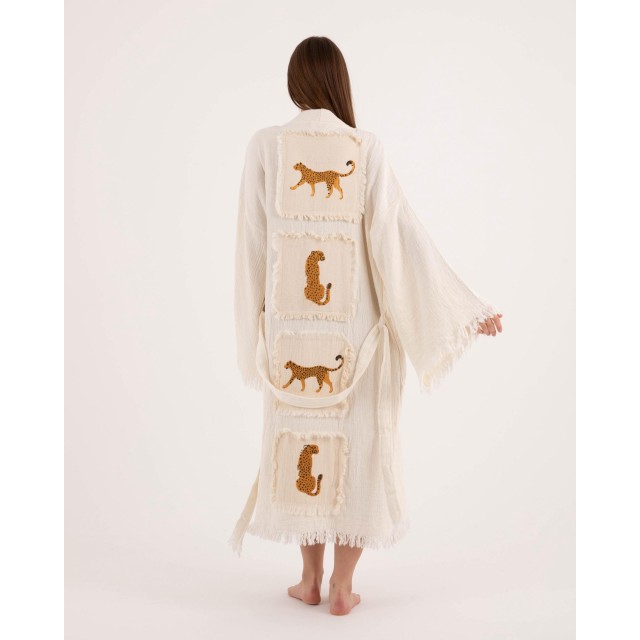 Animal embroidered raw-edge bathrobe