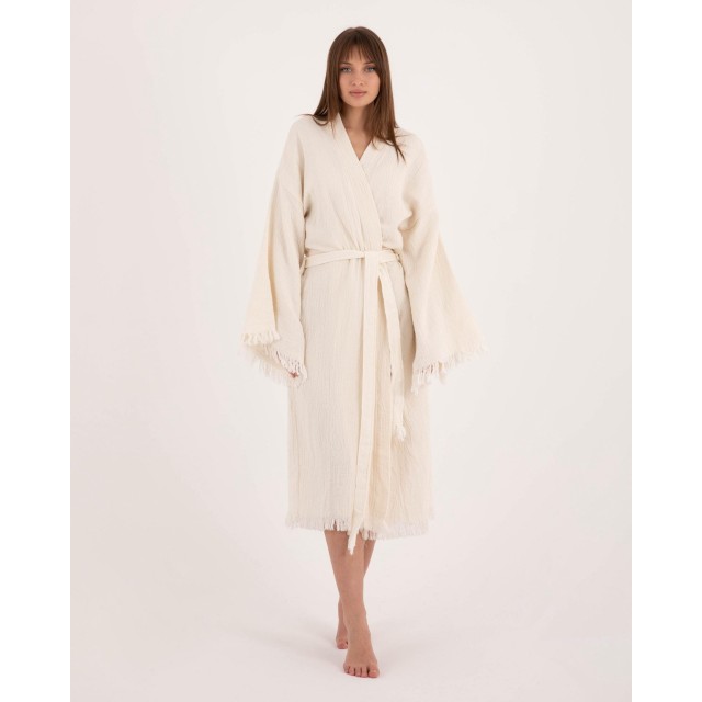 Animal embroidered raw-edge bathrobe