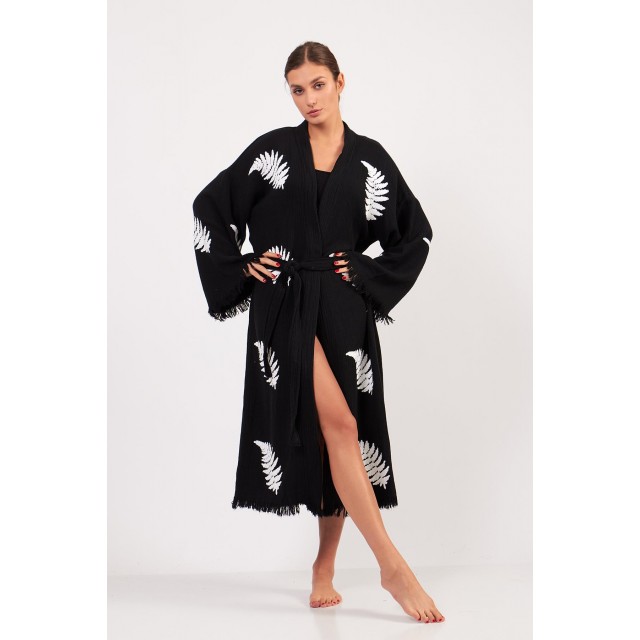 Fern Leaf Jacquard Lace-Up Robe