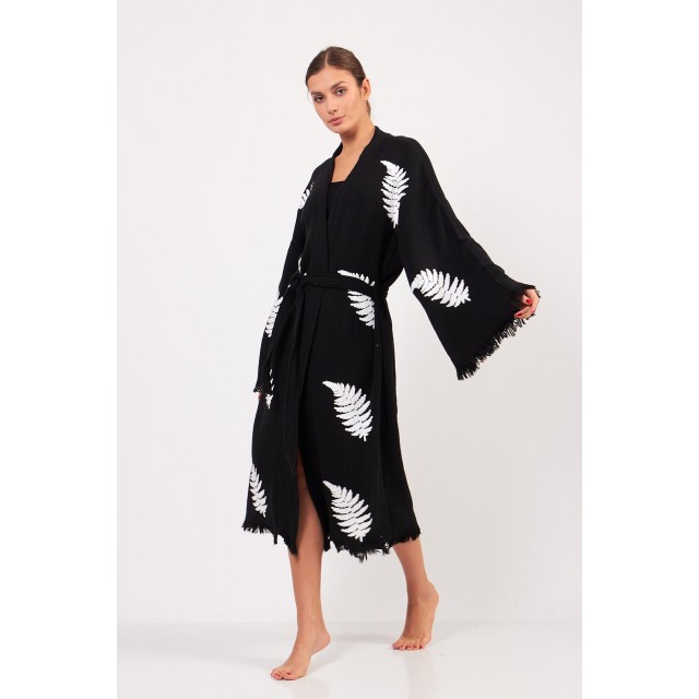 Fern Leaf Jacquard Lace-Up Robe