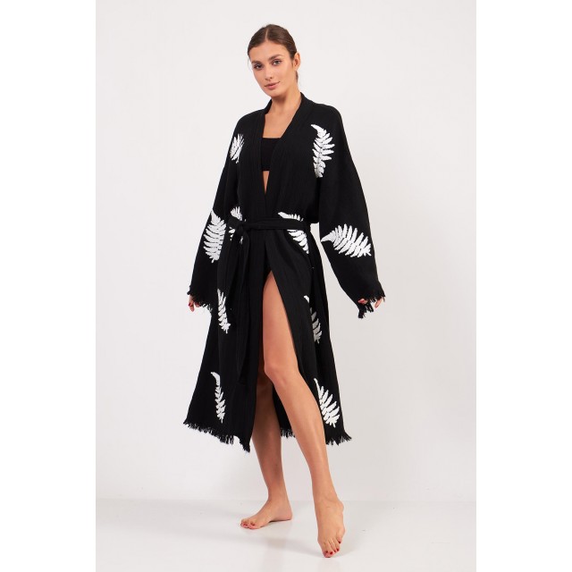 Fern Leaf Jacquard Lace-Up Robe