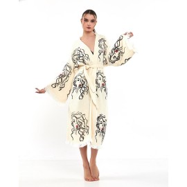 Artistic embroidered long bathrobe
